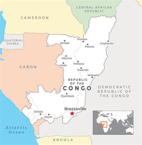 Congo Democratic Republic Political Map with capital Kinshasa, most