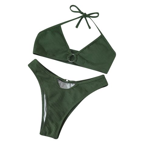 Summer Bikini Set For Women S Ribbed O Ring String Bikini Swimsuit Cheeky Thong Swimwear Two
