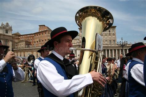 German Musicians Playing Instruments In The Vatican`s Piazza San Pietro