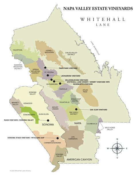 Napa Valley Appellation Map Ava Whitehall Lane Winery