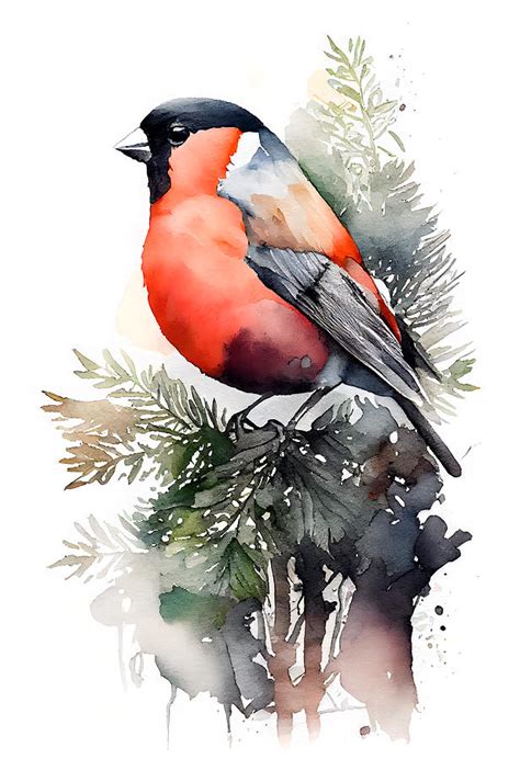 Watercolor Painting Of Eurasian Bullfinch Painting By Art Momente