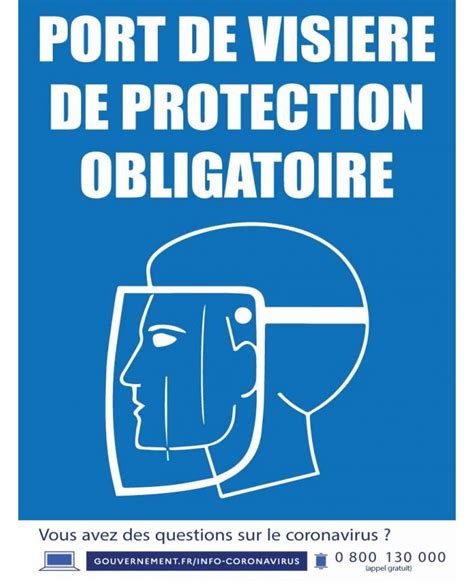 Affiche Port De Visière De Protection Obligatoire Coronavirus 30 X 40