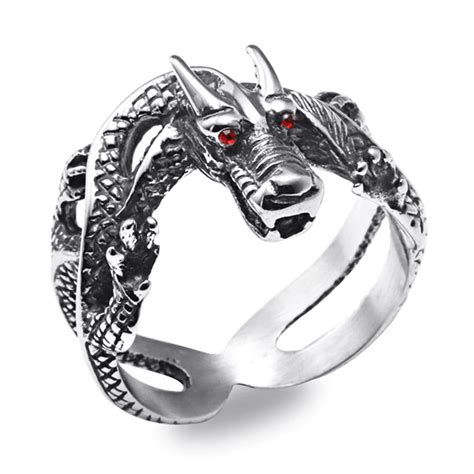 Silver Dragon Ring in Stainless Steel for Men and Women