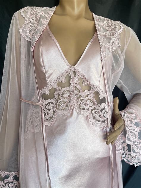 Satin Nightgown And Robe Set Elegant Lingerie Silky Nightdress Lace Lingerie Sexy Lingerie