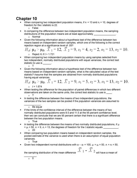 Stats 303 Chapter 10 Assignment - Chapter 10 When comparing two
