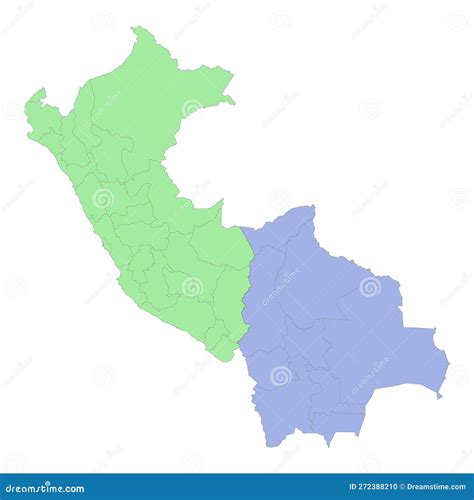 High Quality Political Map Of Peru And Bolivia With Borders Of The Regions Or Provinces Vector