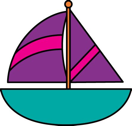 A colorful clipart image of a sailboat with purple sails and a teal ...