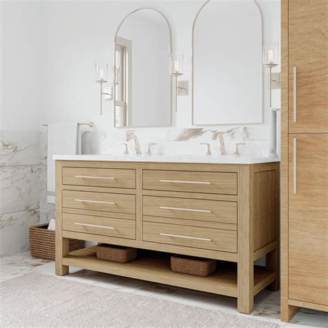 Allen Roth Kennilton 60 In Light Oak Undermount Double Sink Bathroom