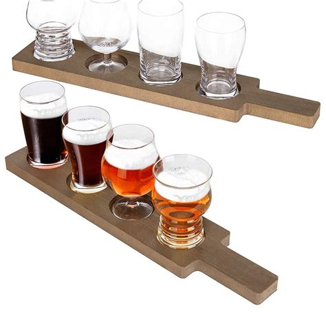 Beer Tasting Flight With Glasses Wood Paddle Serving Tray China