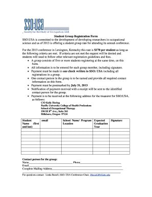 Fillable Online Sso Usa Student Group Registration Form 170 Per