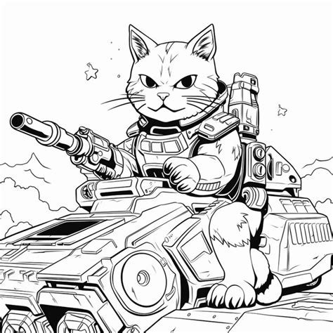 Premium AI Image | a black and white drawing of a cat with a gun on top of a tank generative ai