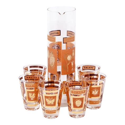 Gay Fad Four Seasons Cocktail Pitcher Set Cocktail Pitcher Pitcher Set Vintage Barware
