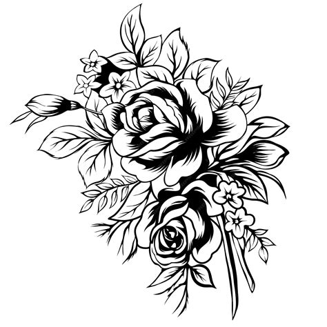 roses black and white drawing 2