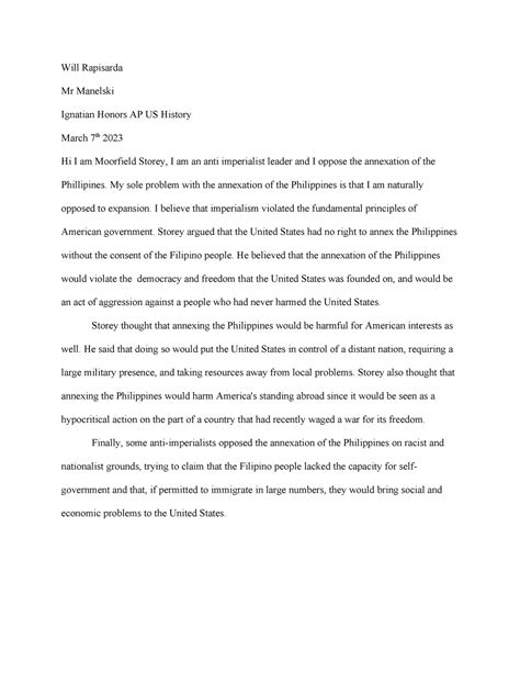 Phillipines annexation debate - Will Rapisarda Mr Manelski Ignatian