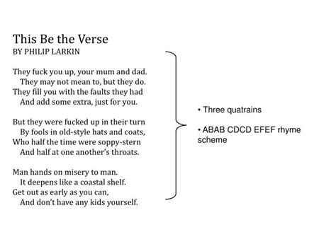 PPT This Be The Verse BY PHILIP LARKIN They Fuck You Up Your Mum And Dad PowerPoint