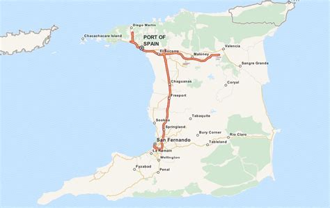 Road Map Of Trinidad And Tobago