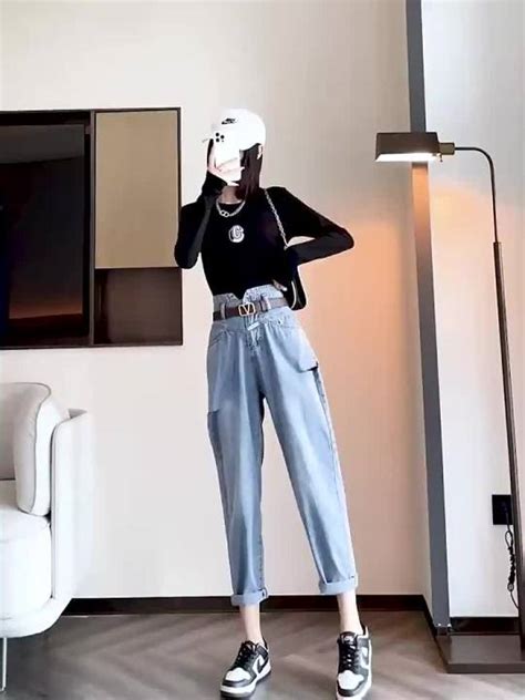 HOT กางเกงยนสขากวางผหญงตนฤดใบไมรวง กางเกงถพนทรงตรงเอวสงทรงหลวมและบางแบบใหม