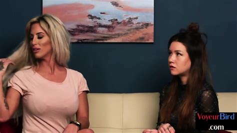 Voyeur MILF N Babe Watching Guy Stroking Cock For Them Both