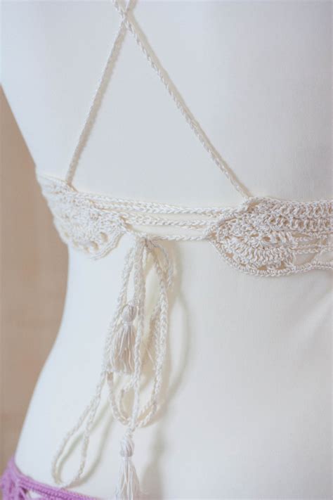 Crochet Bikini Top Crop Top With Lacing Ivory Handmade Bikini Etsy