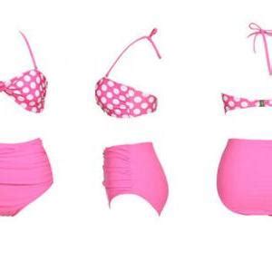 Swimsuit Swimwear Vintage Polka Dot Push Up High Waist Bikini Set On Luulla