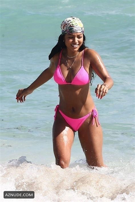 Karrueche Tran In A Pink Bikini As She Hits The Beach With Boyfriend Victor Cruz In Miami AZNude