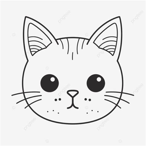 An Image Of A Cartoon Cat Head Drawn In Line On White Vector, Basic ...