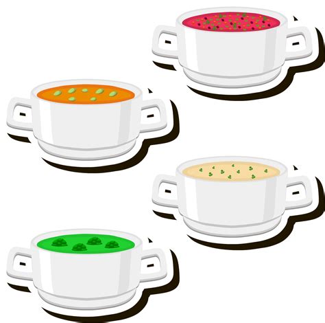 Illustration On Theme Big Set Various Types Beautiful Tasty Edible Hot Homemade Soups 36281986 PNG