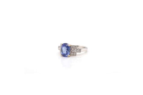 Proantic Bague Saphir De Ceylan Et Diamants En Or Blanc K