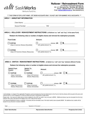 Fillable Online Rollover Reinvestment Form Saskworks Fax Email Print