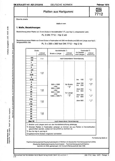 DIN 7712:1975 DE - Platten aus Hartgummi (Foreign Standard)