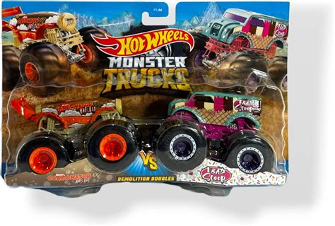 Amazon Hot Wheels Monster Trucks Carbonator Vs Bad Scoop Demolition Double Toys Games