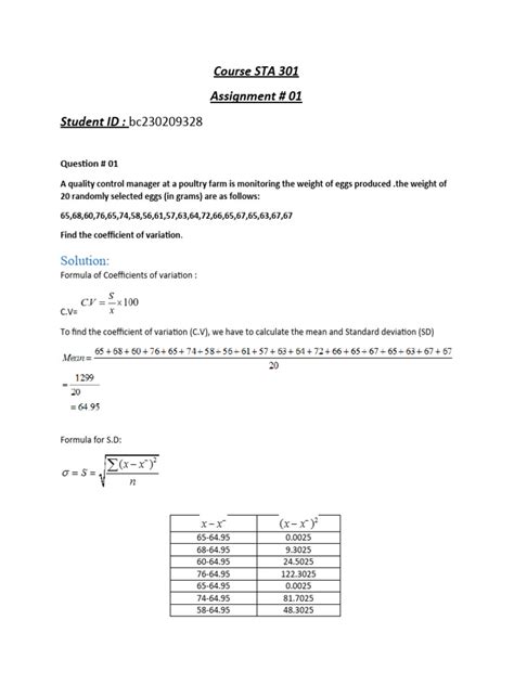 Sta 301 Assignment 1 Solution Download Free Pdf Coefficient Of Variation Median