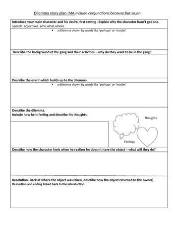 Dilemma Story Planning Sheet Ks2 Differentiated Teaching Resources