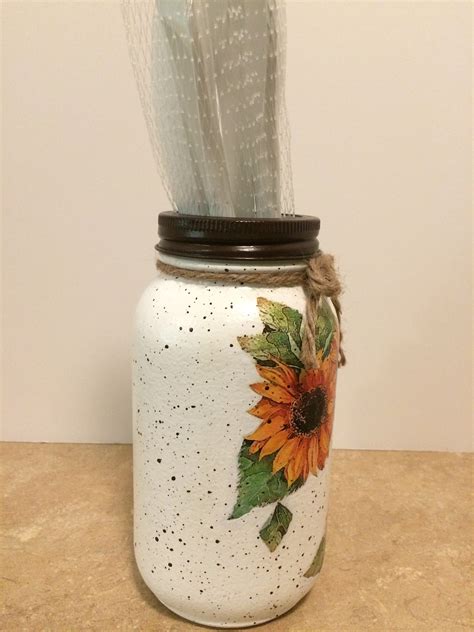 Kitchen Utensil Holder Mason Jar Utensil Holder Sunflower Decor