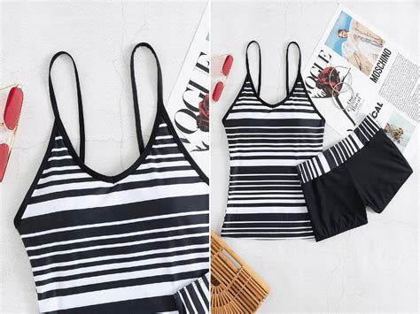 U R G Ra Bikini Czarne Tankini Paski Shein