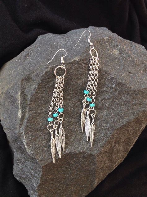 Silver Feather Turquoise Earrings Etsy Etsy Earrings Silver