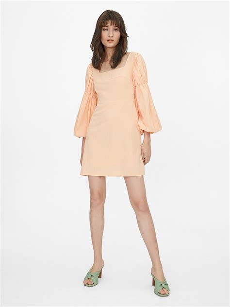 Mini Square Neck Puffed Sleeve Dress Orange Pomelo Fashion