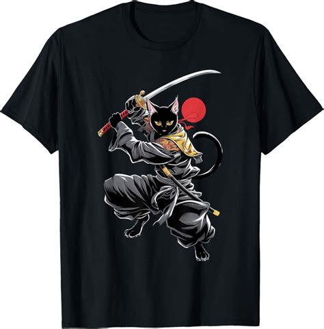 Hot Trending Samurai Cat Graphic Vintage Japanese Art Anime Ninja Cat T Shirt Vintage Tee