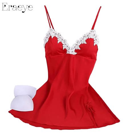 Aliexpress Buy ERAEYE Women Sexy Nightdress Faux Silk Baby Dolls Sleepwear Lace Lingerie