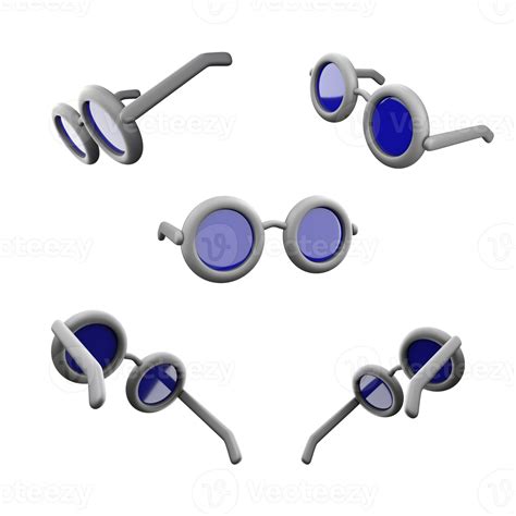 3d Renderização óculos ícone definir. 3d render branco óculos com azul