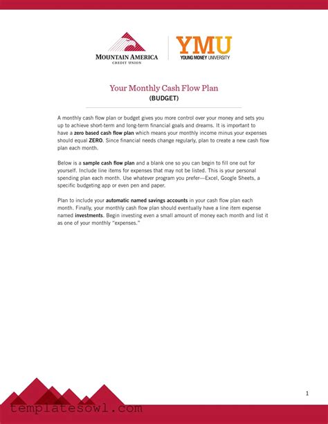 Download Monthly Cash Flow Plan Form • TemplatesOwl