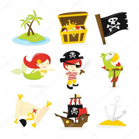 Pirate Treasure Island Icon Set — Stock Vector © totallyjamie #72506781