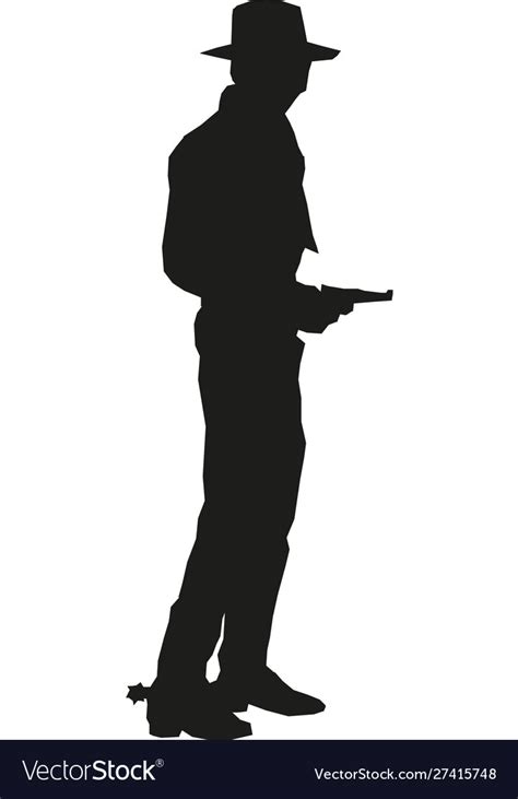 Cowboy Silhouette With Gun Western Gunfighter Vector Image