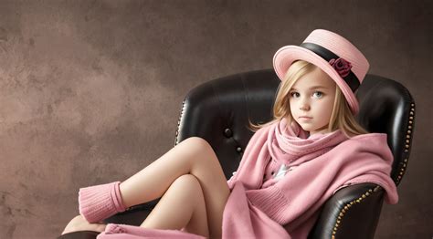 fille blonde portant un chapeau et une écharpe roses assis sur une