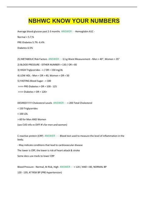 NBHWC KNOW YOUR NUMBERS - NBHWC - Stuvia US