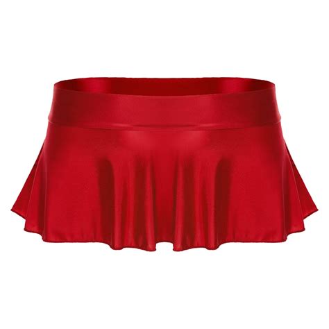 Tiaobug Women S Shiny Glossy Flared Mini Skater Skirt Solid Low Rise Miniskirts Bikini Bottoms