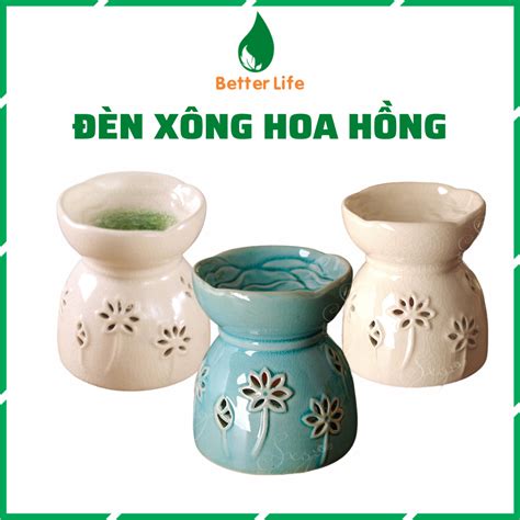 Đèn Xông Tinh Dầu Gốm Sứ đốt Nến Tealight Mẫu Hoa Hồng Tráng Men Rạn