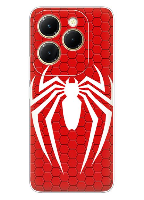 Бампер для Infinix Hot 40 Pro Человек паук белый логотип крупным планом Spider Man