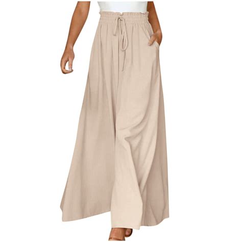 Qcmgmg Womens High Waist Loose Fit Solid Palazzo Pants Elastic Waist