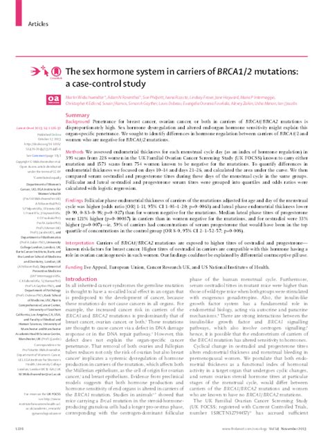 Pdf The Sex Hormone System In Carriers Of Brca12 Mutations A Case